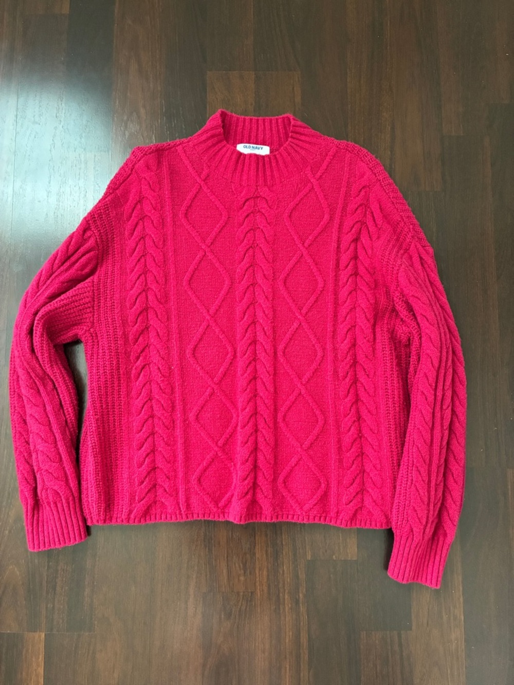 Old Navy Hot Pink Cable Knit Crewneck Sweater